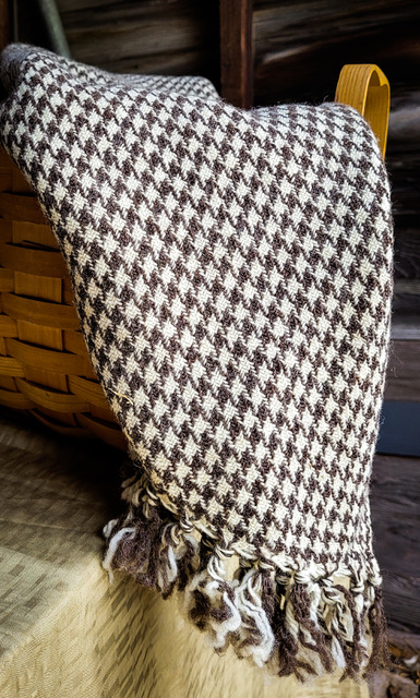 brown and white houndstooth wool blanket